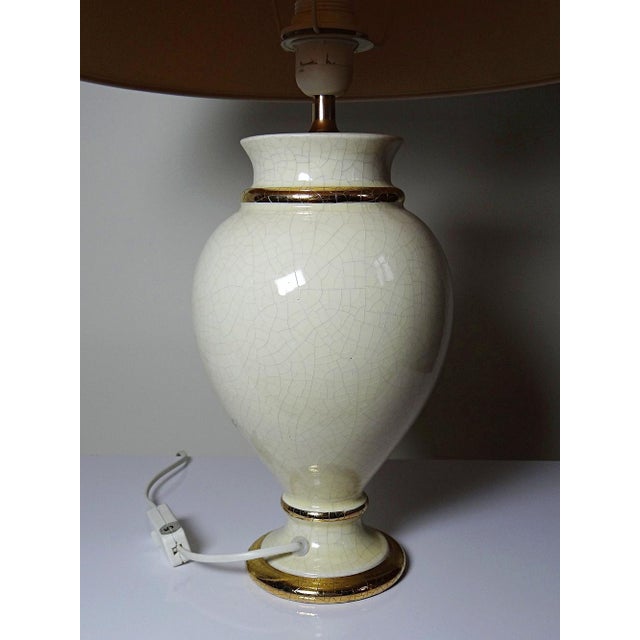 Crackle-Glazed Ivory and Gold Earthenware Lamp attributed to Le Dauphin, 1980s-1990s For Sale - Image 10 of 14