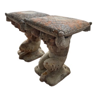 Pair 19th C Concrete French Garden Stools For Sale
