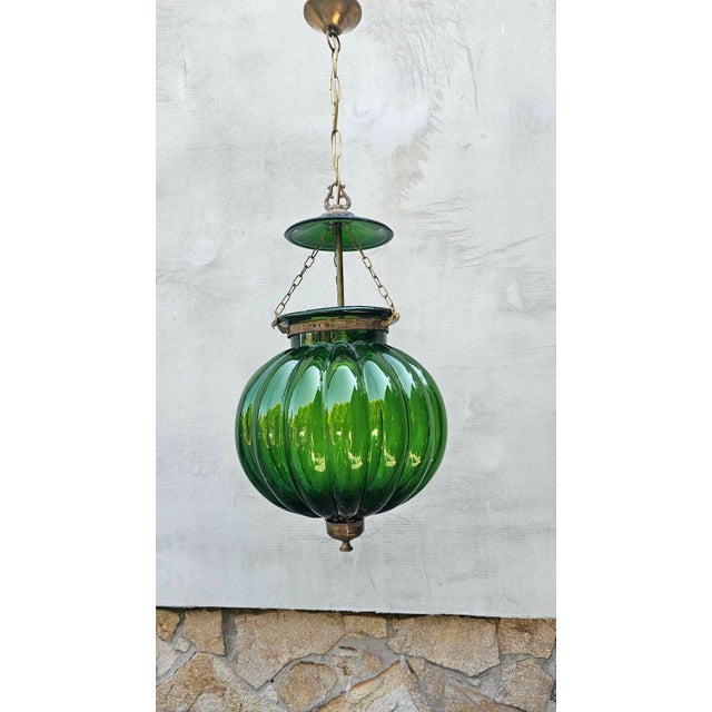 Art Deco Chandelier in Glass and Brass in Green, 1920s For Sale - Image 10 of 10