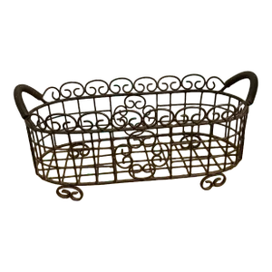 1980s Vintage Farmhouse Centerpiece Heavy Gauge Metal Wire Basket With Handles