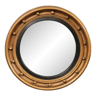 19th C. Bulls-Eye Mirror, Black & Bronze For Sale