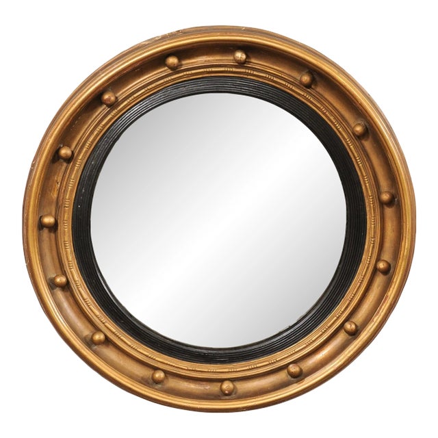 19th C. Bulls-Eye Mirror, Black & Bronze For Sale