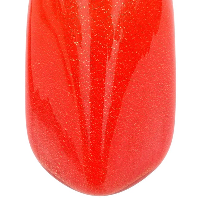Vintage Murano Fratelli Toso Red Orange Gold Flecks Italian Art Glass Squared Bottle Flower Vase For Sale In Orlando - Image 6 of 9
