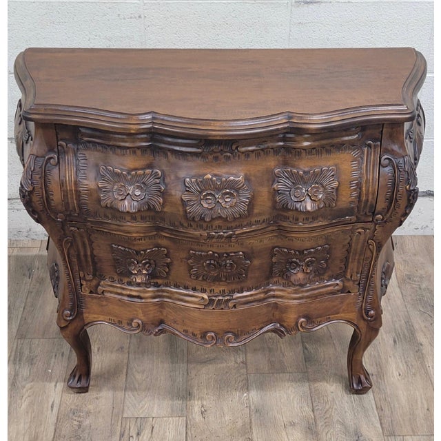 French Antique Louis XV Style Walnut Bombe Carved Chest or Commode For Sale - Image 3 of 10