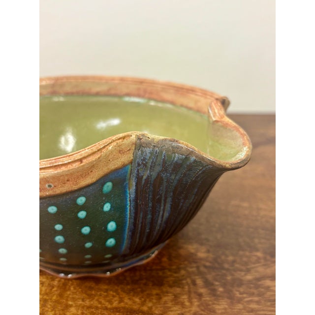 Traditional Vintage Studio Pottery Pouring Bowl in Cobalt Blue and Turquoise Glaze For Sale - Image 3 of 10