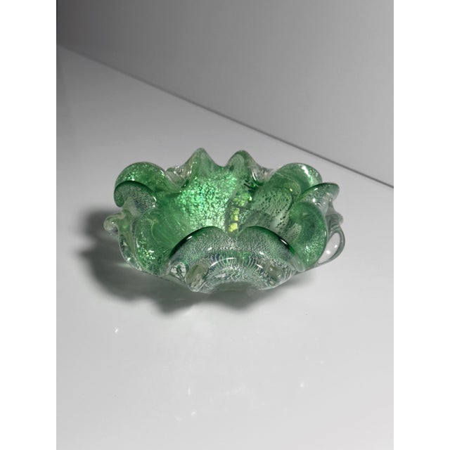 Green Murano Glass Ashtray with Silver-Leaf Particles from Barovier&Toso, 1970s For Sale - Image 6 of 6