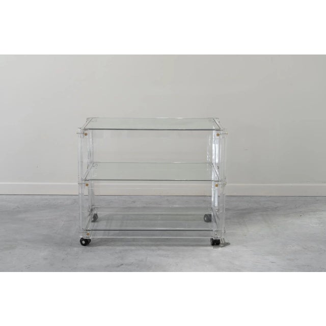 Black Methacrylate Cart with Wheels and Three Glass Shelves, 1970s For Sale - Image 8 of 8