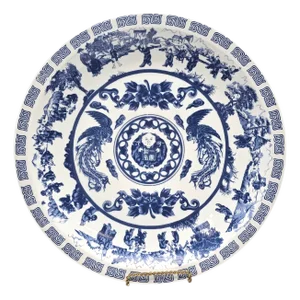 Vintage Chinese Tatung Blue and White Porcelain Platter – 14.25” Decorative Plate