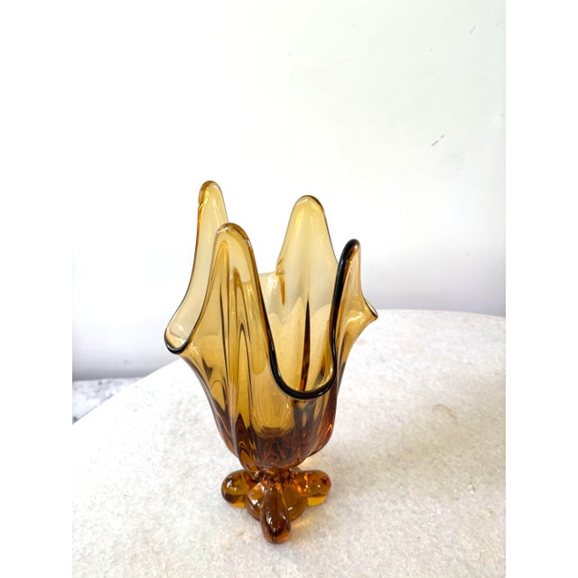 Mid-Century Modern Mid-Century Modern Amber Glass Swung Vase For Sale - Image 3 of 4