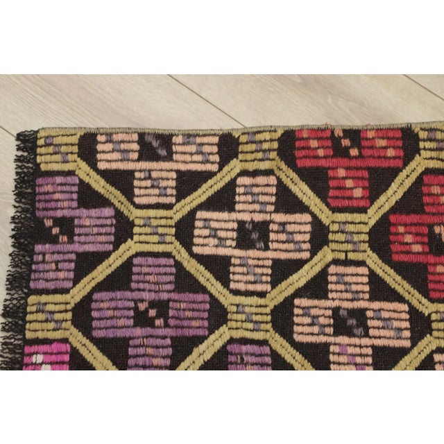 1960s Tribal Ikat Geometric Black Hand Knotted Kilim Rug For Sale - Image 9 of 13