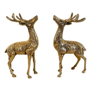 Vintage Brass Buck Deer Figurine Bookends, a Pair For Sale