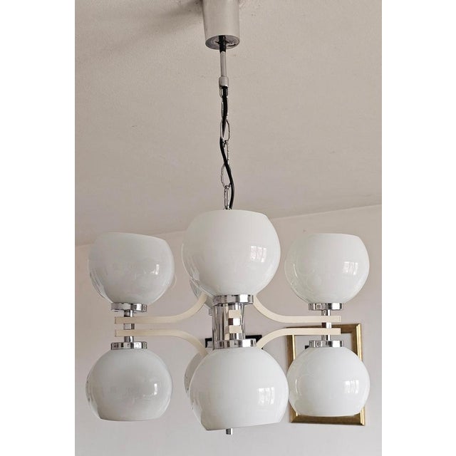 Space Age Eight-Light Chandelier with While Glass Shades, 1970s For Sale - Image 11 of 15