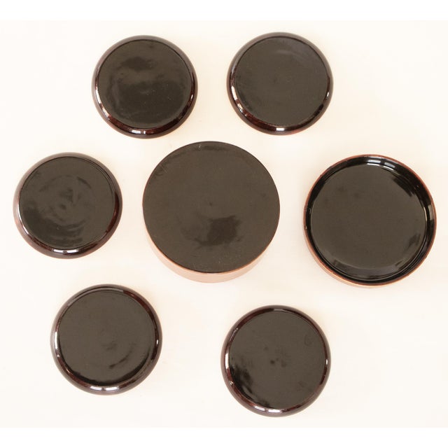 1950s 1950s Showa Era Japanese Lacquered Red Wood Set/5 Coasters in Box For Sale - Image 5 of 11