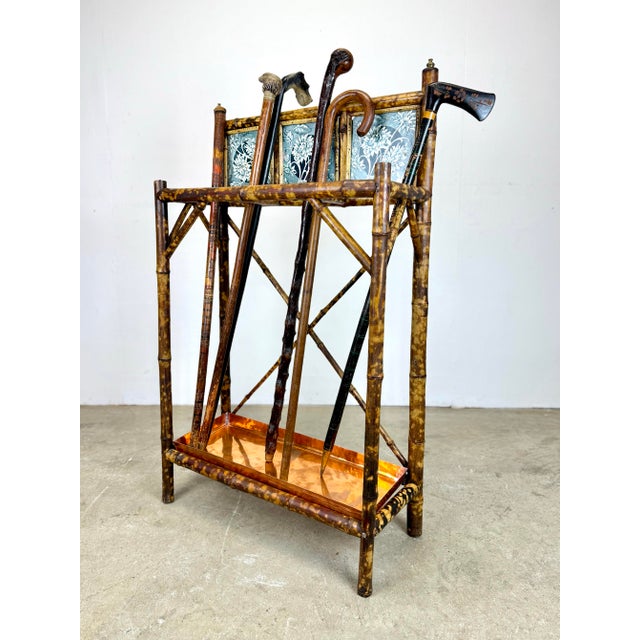 1890’s English Victorian Scorched Bamboo Umbrella / Cane Stand For Sale - Image 4 of 12