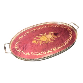 MCM Italian Marquetry Inlaid Wood Floral Design Serving Tray For Sale