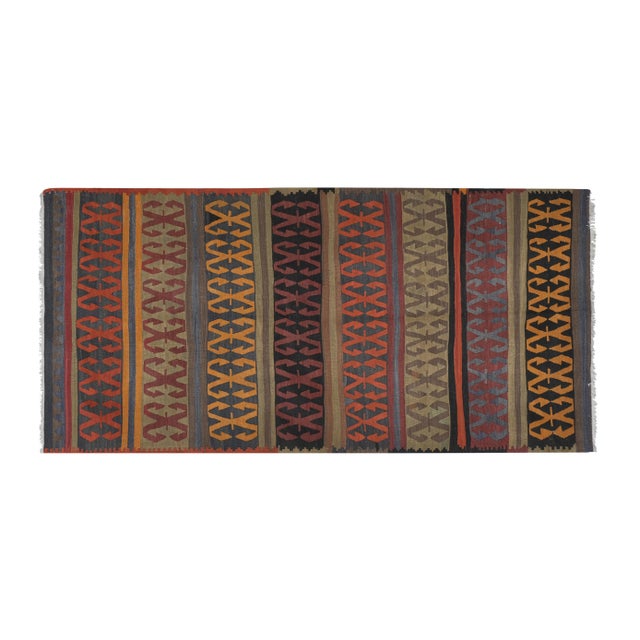 Vintage Turkish Konya Kilim Rug 4'11'' X 10'1'' 59.4" x 120.9" / 151 x 307 Cm Hand woven with high quality pure wool...