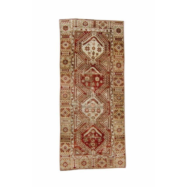 1930s Vintage Distressed Oushak Medallion Rust Red Sage Wool Hand-Knotted Runner Rug - 4’3” X 9’11” For Sale - Image 11 of 11