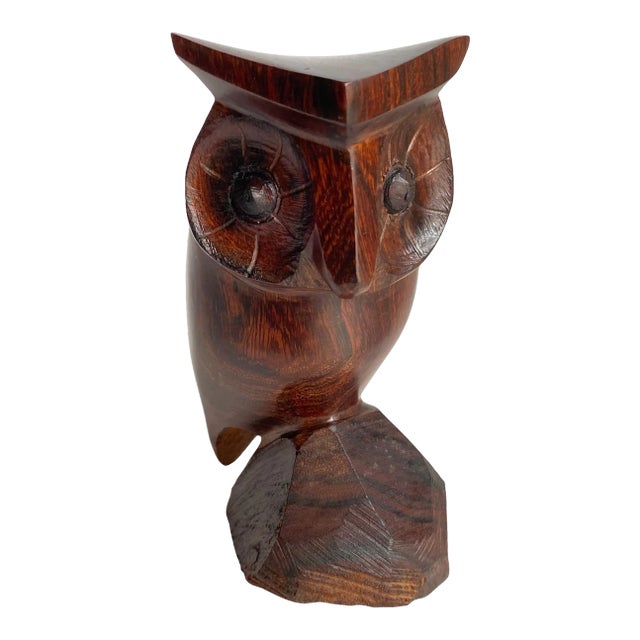 Mid Century 1960s Hand Carved Ironwood Owl Sculpture Statue For Sale