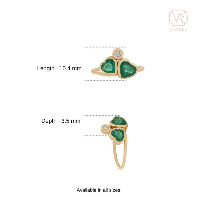 1.34ct Natural Heart Emerald & Diamond Proposal Ring in 14k Yellow Gold Size 4 For Sale - Image 12 of 18