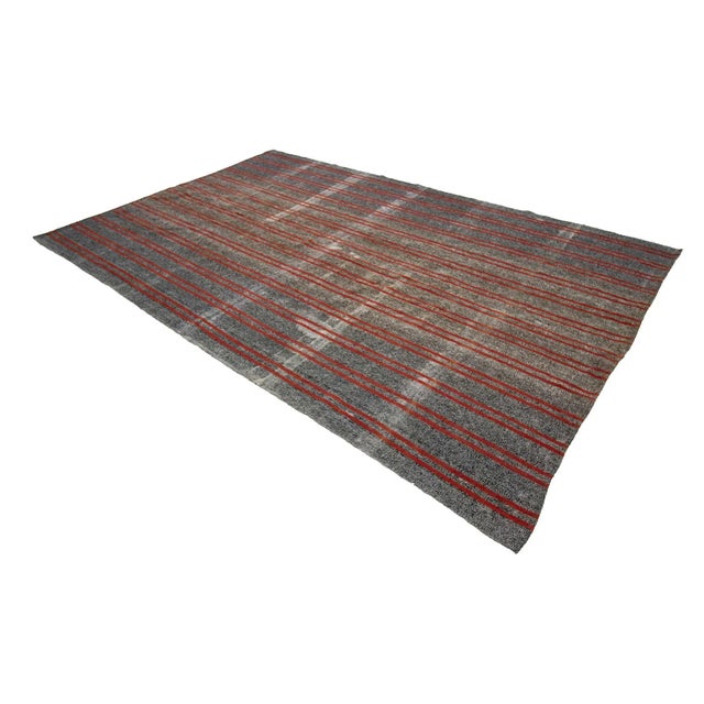 1960s Vintage Red & Gray Striped Kilim Rug- 7′ × 11′1″ For Sale - Image 4 of 7
