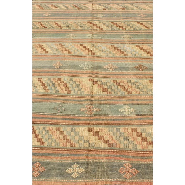 Vintage Turkish Kilim With Stripped Embroidery in Multi Warm Butter and Green For Sale In Atlanta - Image 6 of 13