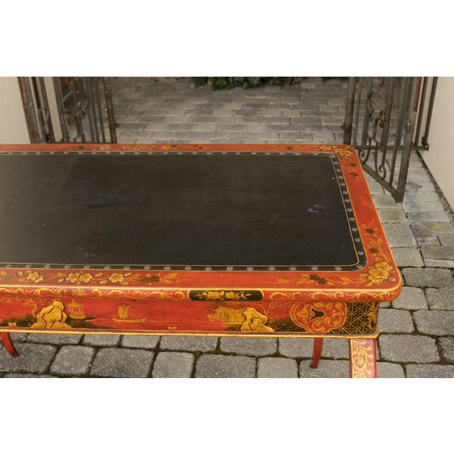 English Regency 1820s Table with Red Lacquered, Gold and Black Chinoiserie Decor For Sale - Image 11 of 12