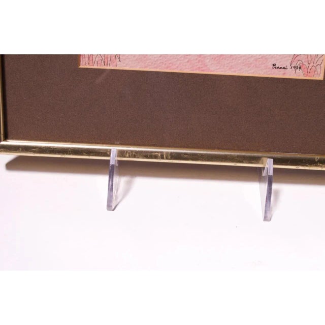 Paint Vintage Southeastern Asian Figural Ink and Watercolor For Sale - Image 7 of 12