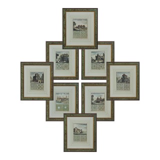 Antique Garden Fountain Engraving Framed Set Architecture Böckler - Set of 8 For Sale