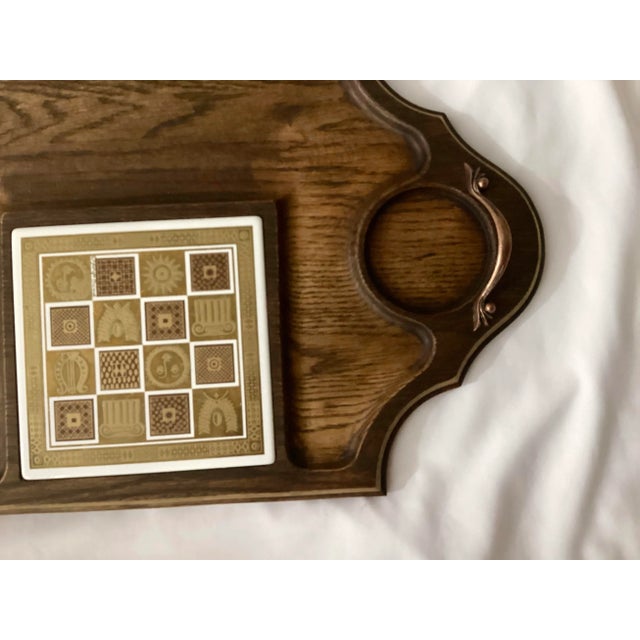 1970s Vintage Carved Oak Cheeseboard/Charcuterie Board With an Inset Tile For Sale - Image 6 of 6