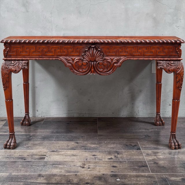 English Georgian Style Mahogany Console Table - Greek Key Frieze Paw Feet For Sale - Image 4 of 10