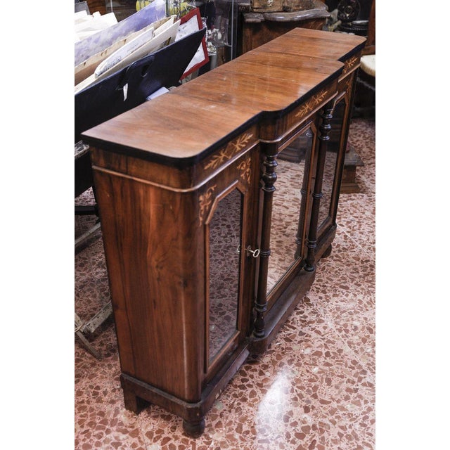 Wood inlaid Furniture Dresser with Mirror and Side Windows For Sale - Image 7 of 11
