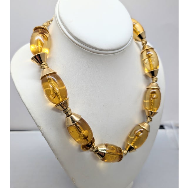 1980s Vintage 1980s Signed Givenchy Goldtone Amber Beaded Necklace For Sale - Image 5 of 7