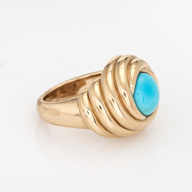 Mid 20th Century Turquoise Swirl Ring Size 9 Estate 14k Rose Gold Cocktail Fine Jewelry For Sale - Image 4 of 7
