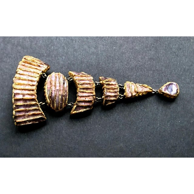 French Articulate Talosel Brooch with Glass Inlay by Line Vautrin Branded For Sale - Image 9 of 9
