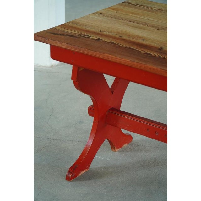 Gold Scandinavian Rustic Farmhouse Dining Table in Red Painted Pine, Sweden, 1920s For Sale - Image 8 of 17