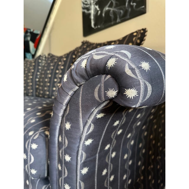 1980s Vintage Postmodern Marge Carson Silk Roll-Arm Sofa For Sale - Image 10 of 12