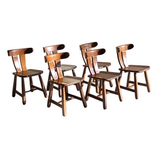Brutalist Oak Dining Chairs, 1960s, Set of 6 For Sale