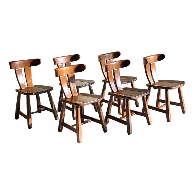 Brutalist Oak Dining Chairs, 1960s, Set of 6 For Sale