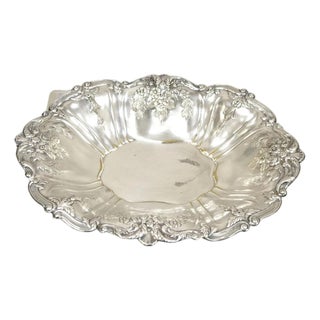 Vintage English Victorian Flower Rose Repousse Silver Plated Footed Oval Dish For Sale