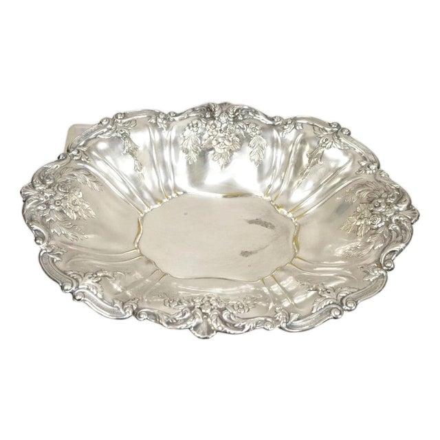 Vintage English Victorian Flower Rose Repousse Silver Plated Footed Oval Dish For Sale