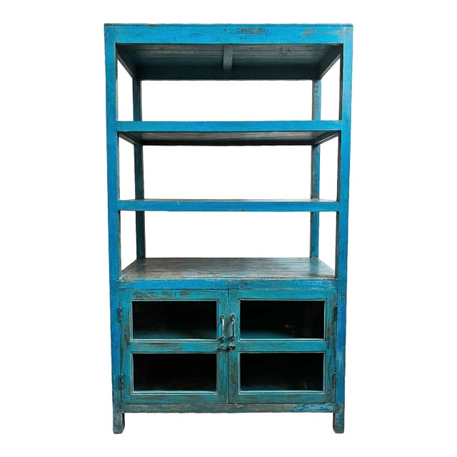 Vintage Cobalt Blue Shelf Cabinet For Sale