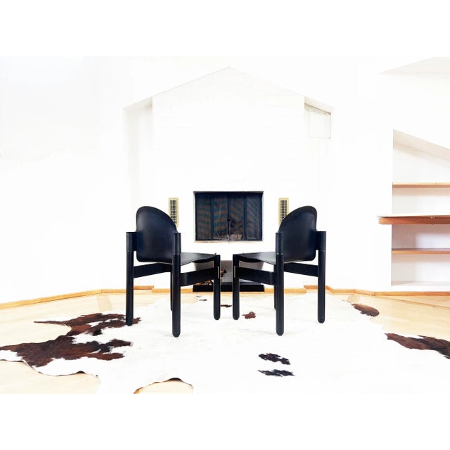Mid-Century Modern Postmodern 1980s Flex 2000 Stacking Chairs by Gerd Lange for Thonet, Solid Black-- Set of 6 For Sale - Image 3 of 10