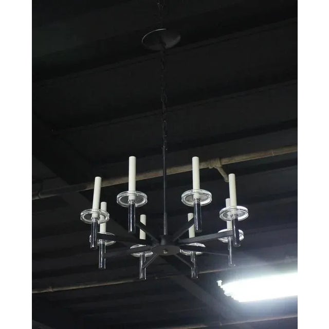 Silver Vintage Mid Century Chrome and Glass Light Fixture For Sale - Image 8 of 10