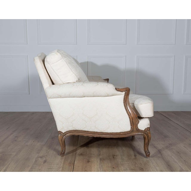 Mid 20th Century Mid 20th Century Louis XV Style Carved Walnut Sofa with Cream Damask Upholstery For Sale - Image 5 of 8