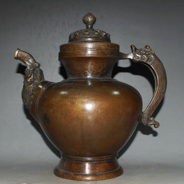 Asian Late 20th Century Asian Tibetan Style Copper Ewer With Dragon Handle & Beast Spout For Sale - Image 3 of 9