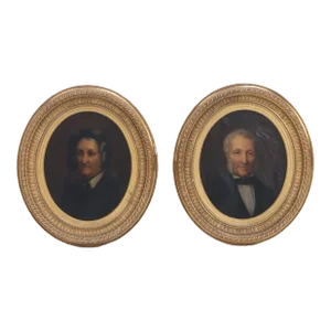 A Pair of European School Oil on Canvas Portrait Paintings