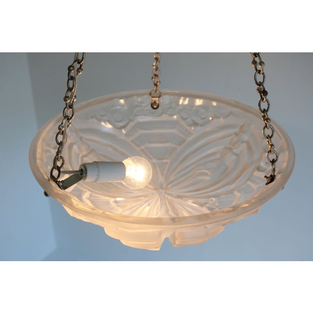 Metal Antique French Art Deco Pendant Light by Henry Mouynet, 1930 For Sale - Image 7 of 16