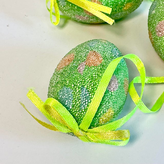 1980s Vintage Boho Chic Art Deco Beaded Polka Dot Easter Eggs - Set of 6. For Sale - Image 6 of 14