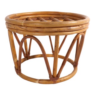 Mid Century Bamboo Ottoman Pouf Footrest Stool For Sale