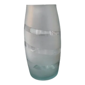 Vintage Frosted and Clear Glass Aqua Spa Blue Vase